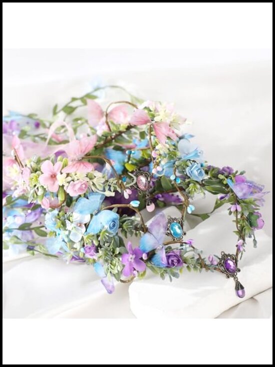 Woodland Flower Fairy Headpiece - Floral Elf Crown with Butterflies for main image 2